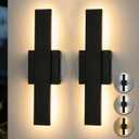 Outdoor Modern LED Wall Light, Linear Exterior Sconce, Waterproof Porch Light with Remote,3000K 4000K 5000K Dimmable Outdoor Lighting for Garage Door, Patio, Black (2-Pack)