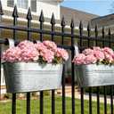 Balcony Galvanized Hanging Planters Railing Flower Pots, Outdoor Metal Fence Planter Pot with Detachable Hooks Drain Hole for Garden Patio Yard Decor (12 Inch, 2Pcs)