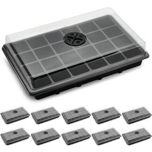 RooTrimmer 10-Pack XL Seed Starter Tray with Dome  24 Large 2" Cells per Seedling Starter Trays (Total 240 Cells), Seed Growing Tray with Humidity Lids for Greenhouse Home Plant Propagation (Black and Clear)