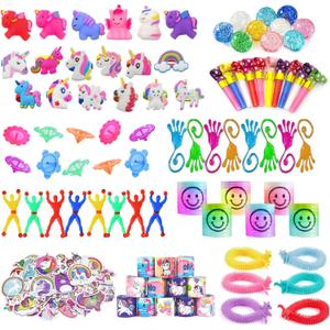 Unicorn Party Favor Goodie Rainbow Elastic Ball Bracelets Stickers Gifts Pinata Filler Bulk Toys for Unicorn Party Girl Kid Birthday Party Stuffers Supplies (Style 01)