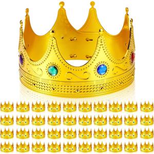 Hanaive King Crowns for Adults Kids Gold Royal Plastic Crown Jeweled for King Queen Prince Princess Costume Cosplay Party