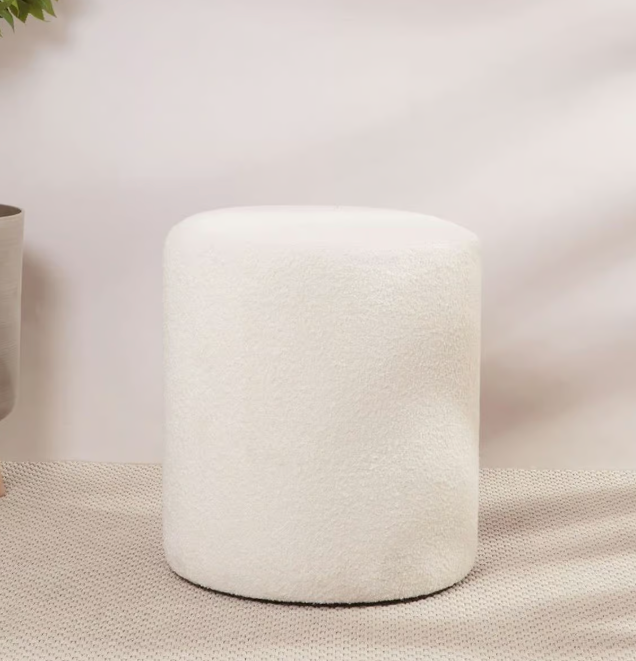 Round Stuffed Pouf, 17x14 inch, White