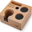 Tamping Station 54mm for Breville Espresso Machine Accessories  Portafilter Holder with Tamper, Distributor, Dosing Funnel, WDT Tool & Puck Screen Slots (54mm Beech Wood)