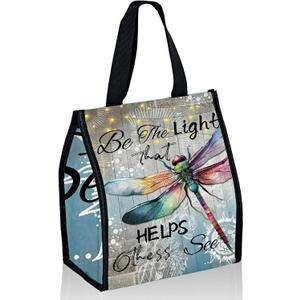 Lunch Bags Dragonfly Light Cute Women Lunch Box Large Reusable Insulated Lunch Tote Lunch Cooler Bag Wide-Open Foldable Portable Leakproof Handbag for Office, Work, Beach or Travel