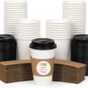 DAILYLIFE 16oz Disposable Coffee Cups with Black Lids & Sleeves-100 Pack, Bulk Thickened Paper for Hot Drinks, DIY Personalized, Durable Design for Home, Office, Travel and Stores