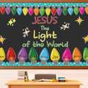 Christmas Bulletin Board Kit Religious Paper Cutouts Winter Christian Faith DIY Craft Set Jesus The Light Of The World Decorations Christian Bulbs Cut-Outs for Classroom Teacher Supplies Library Decor