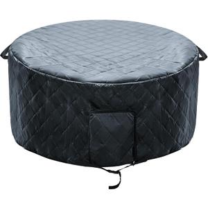 Insulated Inflatable Hot Tub Cover Round Full Coverage Hot Tub Thermal Cover Cap Dustproof Outdoor Energy Saving Spa Covers with Zipper Door and Adjustable Strap for Keeping Warm (Black, 73"D x 28"H)
