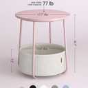 VASAGLE LILEA Collection - Small Round Side End Table, Modern Nightstand with Fabric Basket, Jelly Pink and Cream White ULET223R61