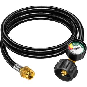 6FT Propane Hose Adapter 1lb to 20lb, Propane Tank Adapter Hose with Gauge, Propane Adapter 20lb to 1lb Converter, Fit for Weber Q Grill, Coleman Camp Stove, Blackstone Griddle, Buddy Heater