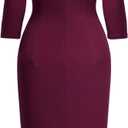 AISIZE Women's Retro 3/4 Sleeve Ruched Elegant Business Pencil Sheath Dress (L)