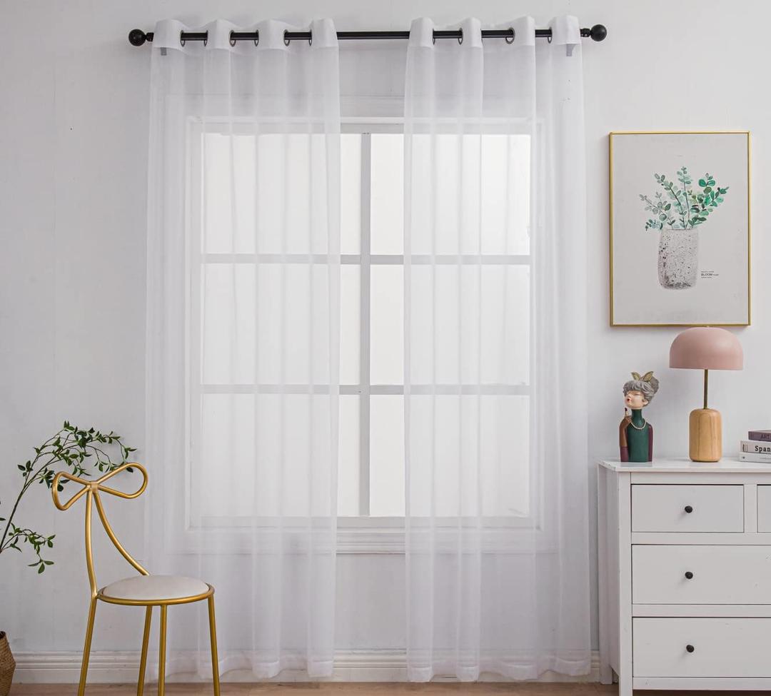 PI Ivory Sheer Curtains Panels,Eyelets Airy Voile Window Draperies 2 Panels for Doorway/Patio(W52 X L90, Ivory)