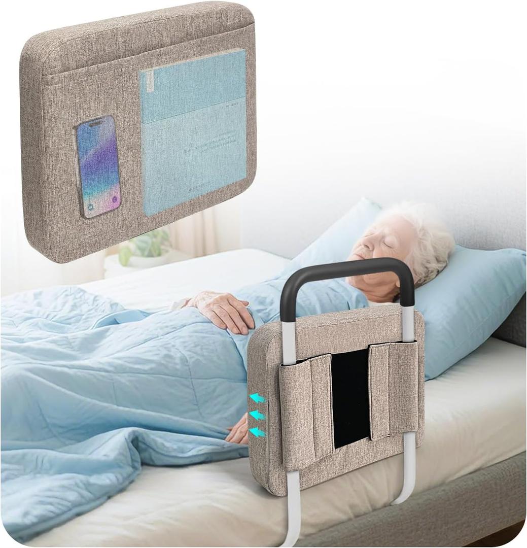 Bed Rails Padded for Elderly Adults Safety - Bed Bumper Pads & Guard Rail Foam Covers for Seniors | Hospital Bed Railing Soft Cover | Cushion Padding for Side Rails | Home & Hospital Bedside Protector (Khaki)
