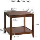 Side Table, Solid Wood Square End Table with Storage Shelf, 2-Tier Coffee Table for Living Room, Rubber Wood Small Sofa Table, Nightstand 23.62 H x 23.62 W x 23.62 D Inches (Walnut)