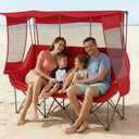 Teenyyou 3 Person Camping Chair with Canopy Shade 700lbs Heavy Duty Oversized Beach Camping Chair with Thick Cushion Cup Holder and Carry Bag, Foldable Portable Sofa for Lawn Beach Outdoor(Dark Red), 67 inches x 20 inches x 13.78 inches