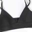 Women's Bikini Top Soild Color Push Up V Neck Bathing Suit Swimsuit Top (Black, M)