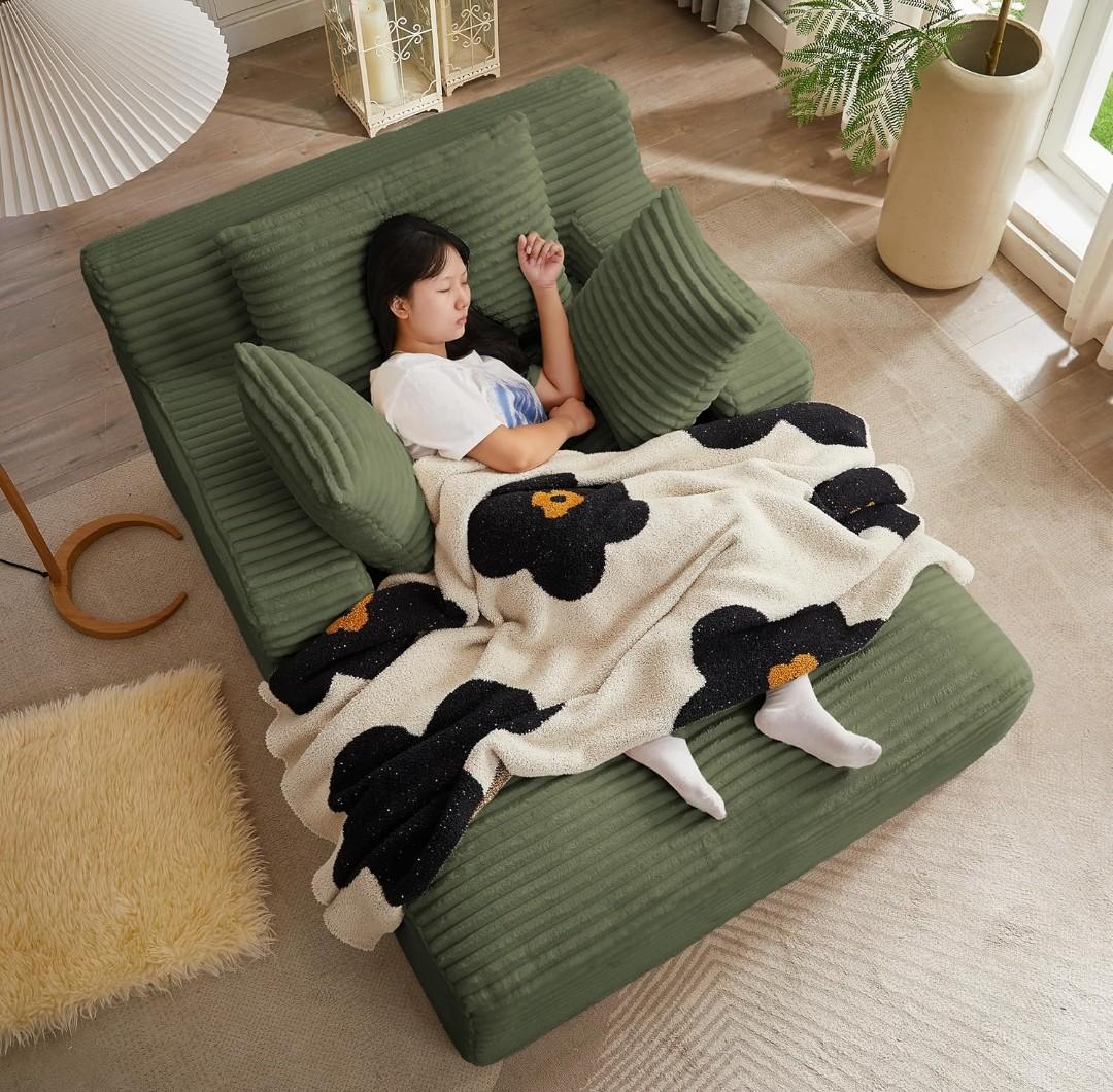 KEIKI Indoor Single Chaise Sofa, Modern Corduroy Lounger, Comfortable Reclining Sleeper Chair for Balcony, Corner, or Relaxation Area, 60"L 40"W