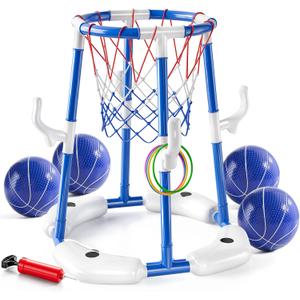 Pool Basketball Hoop Toys,2-in-1 Floating Basketball Pool Games with 4 Balls/12 Rings/Pump,Swimmming Pool Games for Kids Ages 4-8 8-12 Adult, Outdoor Water Play Toys for Summer Family Party(Blue)