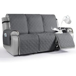 VANSOFY Waterproof Recliner Couch Covers, Sofa Covers 1-Piece Washable Reclining Sofa Cover Non-Slip Furniture Protector with Elastic Straps Pocket for Dogs, Pets(Dark Gray,3 Seater)