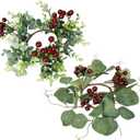 2pcs Christmas Candle Artificial Eucalyptus Berry Wreaths for Festive Table Decor for Holiday Parties Home Decoration Random Styles