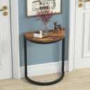 Overstock C End Table Side Table for Living Room Sofa Couch, Half Round Brown/Black , 2 Pcs