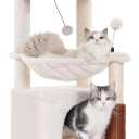 Cat Tree 32 Inches Small Cat Tree for Large Cats Adult Cat Tower with Scratching Post,15.7Large Hammock and Self Groomer, and Removable Top Perch and Wide Condo for Indoor Cats-Beige