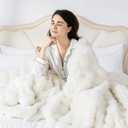 OMERAI Faux Fur Throw Blanket for Couch, Soft Fleece Blanket Queen Size, Warm Bubble Fuzzy Throw Blankets for Bed, Cozy Plush Reversible Beige Blanket, Luxury Decorative Blankets, 90x90