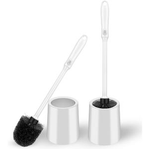 Toilet Brush and Holder Set, 2 Pack Long Handle Non-Slip Grip Toilet Bowl Brush, Hard Toilet Brush, Deep Cleaning for Bathroom, Easy to Assemble White