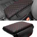 1.2in Thickness Center Console Cover for Honda CRV Accessories 2023 2024 2025 2026 Middle Console Cover Leather Armrest Box Lid Protector Cushion Pad with Pockets Interior (Red Stitch)