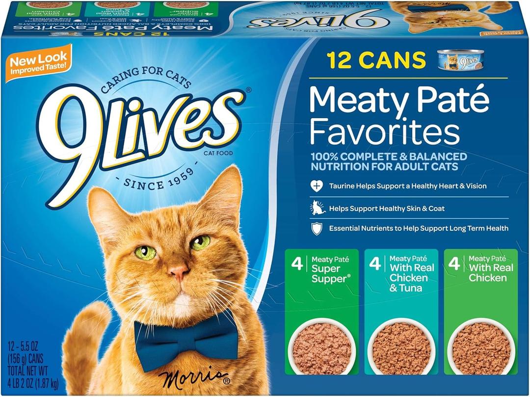 9Lives Pat Favorites Wet Cat Food Variety Pack, 5.5 Ounce (Pack of 12)
