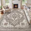 8x10 Washable Area Rugs for Living Room, Large Rug Non Slip Backing Vintage Distressed Stain Resistant Soft Low Pile Indoor Carpet for Bedroom Dining Room Kid & Pet Friendly-Brown