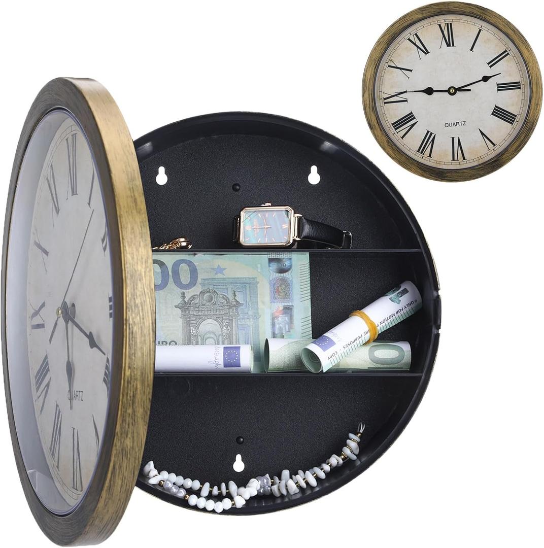 Hidden Safe, Clock Safe, Wall Clock Diversion, Hidden Compartment Containers Box, Secret Safes Hidden Plain Sight, Hidden Secret Hidden Clock for Valuables (2.56"D x 9.85"W x 9.85"H)