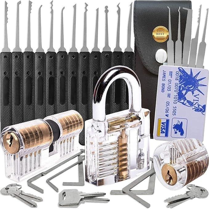 Waterproof Padlock Set, Multi-Purpose Security Lock Kit for Cabinets Pick, Long Shackle Lock Kit, Double Bayonet Pick Protection, 3 Pack with Keys, 2.9in Picking Black BVF-3259