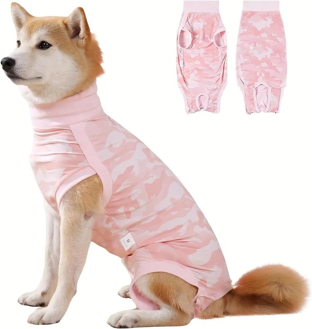 Coppthinktu Dog Onesie for Surgery Female, Breathable Dog Surgery Spay Recovery Suit, Dog Cone Alternative, L Size, Pink, Polyester Blend