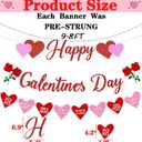 2 x Pre-Strung Happy Galentines Day with Pink Red Heart Garland for Ladies Girls Women Valentine's Day Party Celebration Home Indoor Decorations Photo Backdrop Decor Favor (Glittery Red Pink Purple Green)