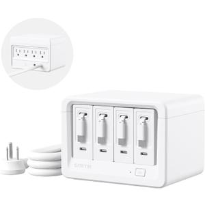 Gitryin 12-in-1 Desktop Charging Station with 4 Retractable Wall Chargers, 40W USB-C Power Strip with 4 AC, 4 USB C, 4 Type-C 33.5in Cables, Extension Cord with 1020J Surge Protection for Home Office