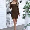 Valiamcep Women's Mini Dress V Neck Ruffle Long Sleeve Ribbed Slim Fitted Bodycon Pencil Dresses (S)