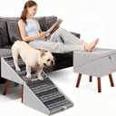 2-in-1 Foldable Ottoman Dog Ramp for Couch(6-Steps) | Convertible Folding Dog Stairs for Couch and Bed,Non-Slip Wooden Pet Stairs for Puppy Senior Injured Dogs