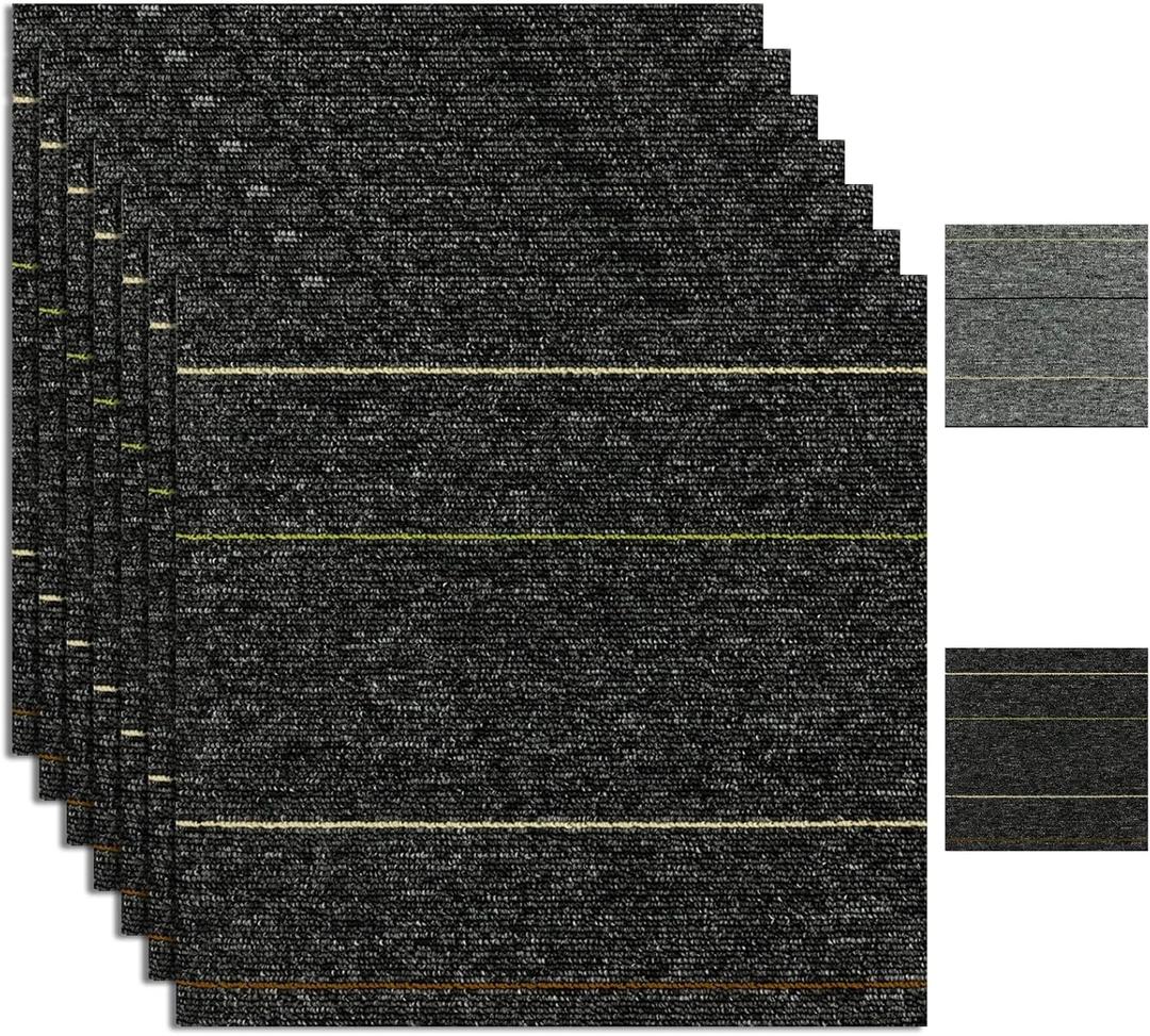 Square Self-Adhesive Carpet Tiles, 12"x12"Peel and Stick Floor Carpet Squares, Soft Low-Pile Carpet Planks for Home Office Basement, (20Pcs Dark Grey)