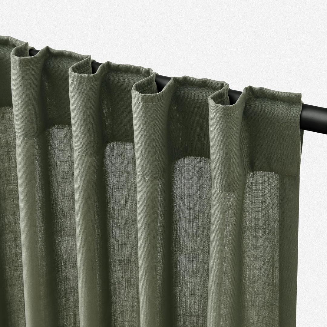 Olive Green Linen Curtains 84 inch Length 2 Panels Set Modern Farmhouse Living Room Drapes Light Filtering Rod Pocket Back Tab Filtering Privacy Semi Sheer Curtain 84 inches Long
