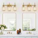 Modern Crystal Bathroom Vanity Light, 3-Light Brushed Gold Bathroom Light Fixtures with Clear Shades, Vanity Lighting Fixtures Over Mirror (Exclude Bulb)