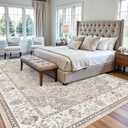 Washable Large 9x12 Area Rug - Living Room Oriental Non Slip Soft Rugs Indoor Low Pile Stain Resistant Carpet for Bedroom Dining Room Farmhouse Distressed Thin Home Decor Floor Mat (9x12 Beige)