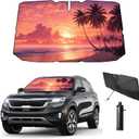 Windshield Sun Shade Beach Sunset Palm Tree Pink Car Shades for Front Windows 100% Blackout Umbrella Sunshades Car Accessories for Women 57"*31" (Sunset)