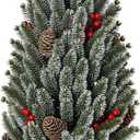 HOMCOM 18" Tall Unlit Miniature Snow-Flocked Tabletop Artificial Christmas Tree, Holiday Decoration with Pine Cones and Berries (1ft 7in, Green)