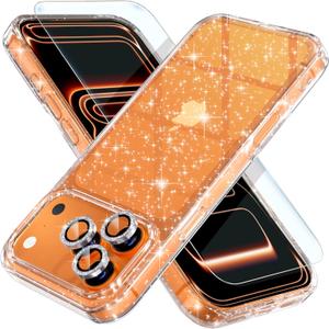 Choiche Compatible for iPhone 17 Pro Max Case, Women Cute Clear Glitter Bling Sparkly Case, [3 x Diamond Camera Lens Protectors] [2 x Tempered Glass Screen Protectors] 6.9-inch (Glitter Clear)