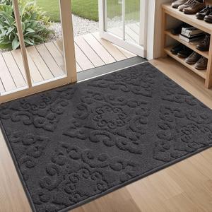 COSY HOMEER Door Mat 32x48 Absorbent Dirt Trapper Entryway Rugs Non-Slip Welcome Mat Washable Entry Rugs Low Pile Doormat for Front Back Door, Muddy Wet Shoes & Paws,Dark Grey