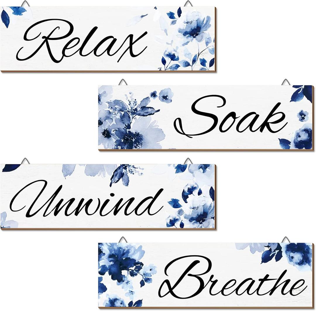 4 Pcs Mushroom Watercolor Floral Wall Art Bathroom Decor Relax Soak Unwind Breathe Wall Decor Sign Bathroom Butterfly Flower Picture Print Painting Artwork Bouquet for Home(Dreamy)