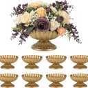Set of 8 Antique Gold Compote Vases, 7.1" W x 3.94" H Metal Pedestal Vase for Centerpiece, Small Brass Compote Bowls for Floral Arrangements, Table Decor for Wedding Events Parties Decoration