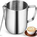 Milk Frothing Pitchers-12oz/350ML Stainless Steel Steaming Pitchers, Scale Coffee/Milk/Cappuccino/Latte Art Barista Steam Pitchers, Milk Jug Cup with Decorating Pen-Silver
