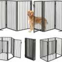 Metal Freestanding Dog Gates with Door for Outdoor Indoor,120'' Extra Wide 36'' Tall Free Standing Dog Gate for Doorways,Large Openings,Deck,Yard,Porch,Foldable Safety Pet Fence(Black,6 Panels)