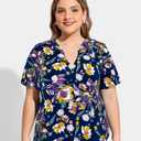 CARCOS Plus Size Tops for Women Summer Short Sleeve V Neck T Shirts Pleated Casual Business Tunic Blouses XL-5XL